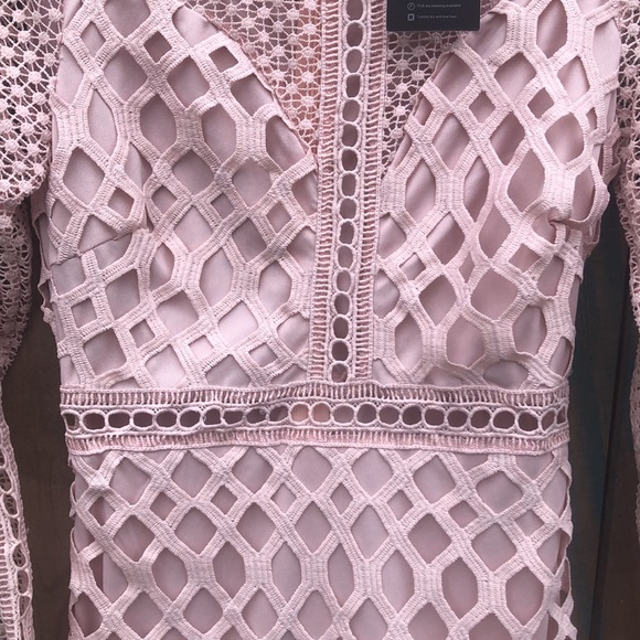 NWT Vutti High Neck Crochet Lace Long Sleeve Mini Dress Pink Small - Picture 4 of 6